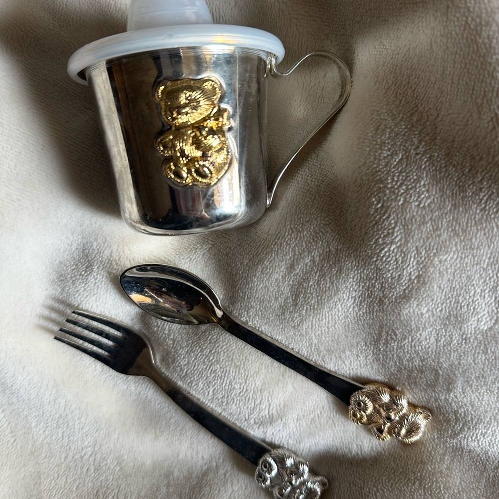 Silver Plated Sippy and Utensils